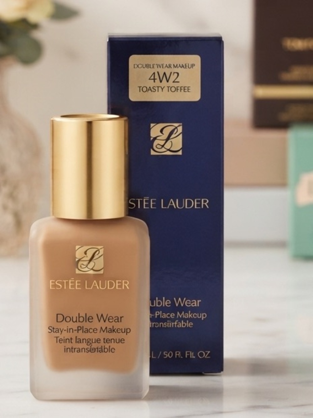 Estee Lauder Double Wear Makeup 4W2 Toasty Toffee - Gold Cap